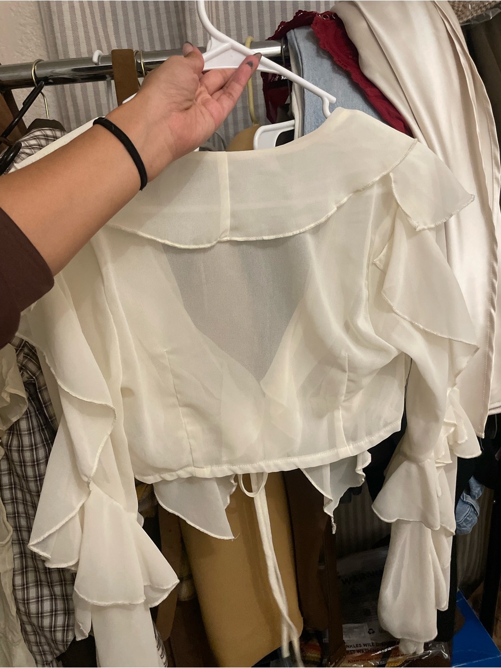 PrettyLittleThing Cream Ruffle Tie-Front Blouse - Picture 2 of 2